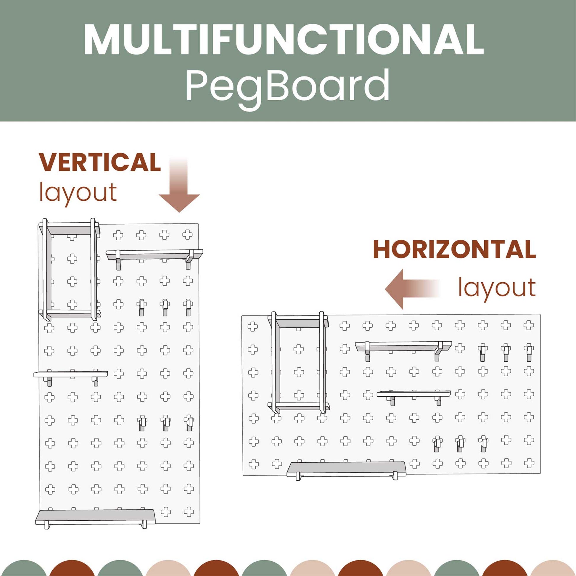 A versatile Floating Shelves Pegboard equipped with open storage shelves and floating shelves from Sweet HOME from wood.