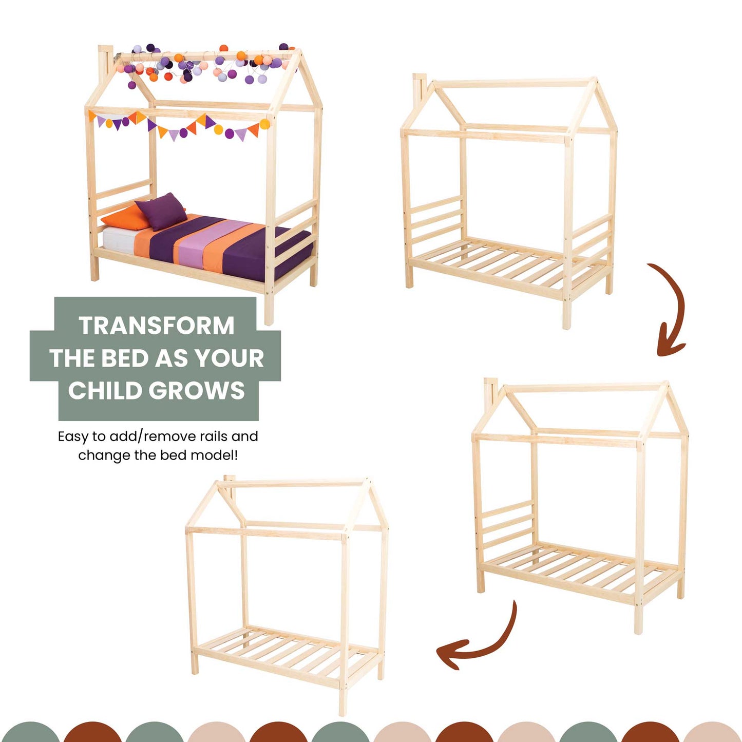 Transform your child's bed into a [Kids' house bed on legs with a headboard and footboard].