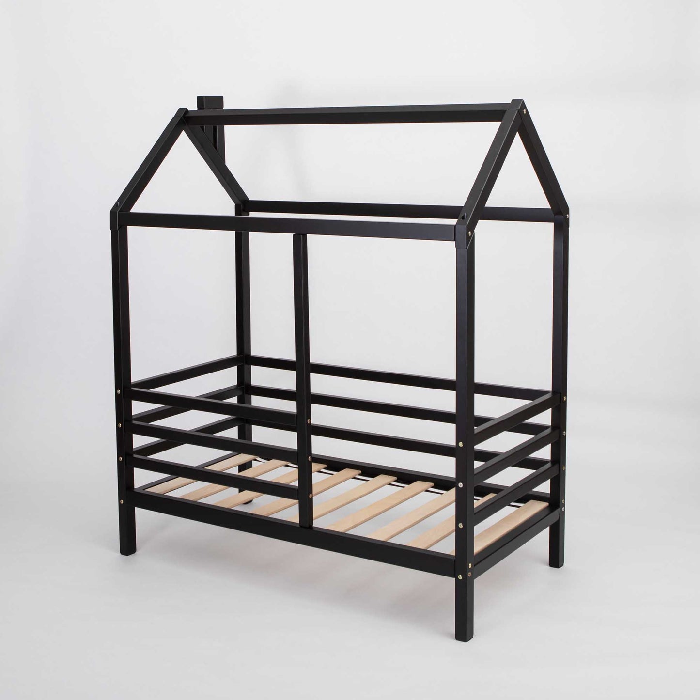 House bed frame showcasing its design on a clean white background, providing a clear view for customers to appreciate the full bed design.