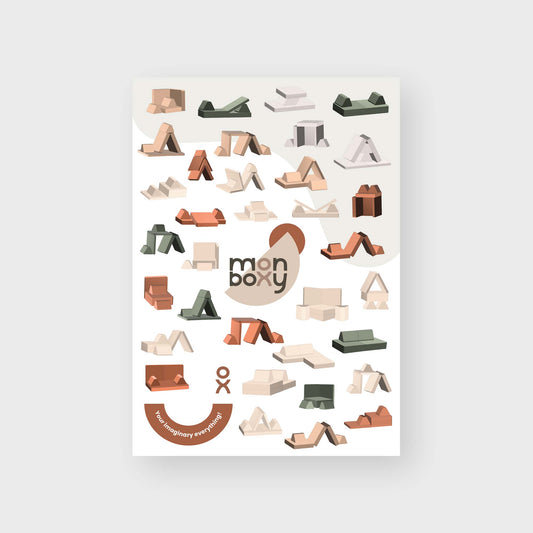 A Sweet HOME from wood poster featuring a playful assortment of soft play foam blocks and an Activity sofa build ideas - Muted colors | digital download for kids.