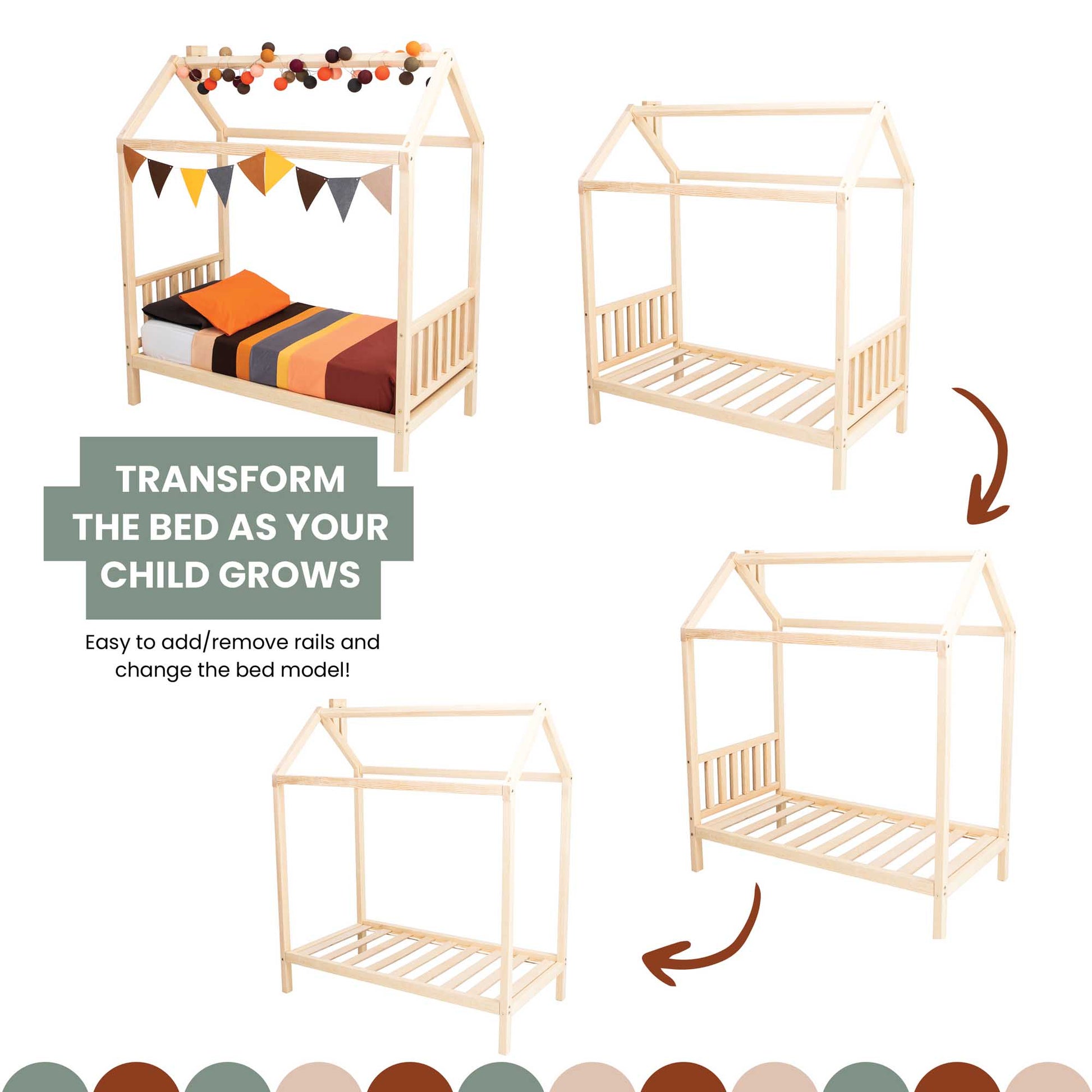 Elevate your child's sleeping space with a toddler house bed on legs with a headboard and footboard.