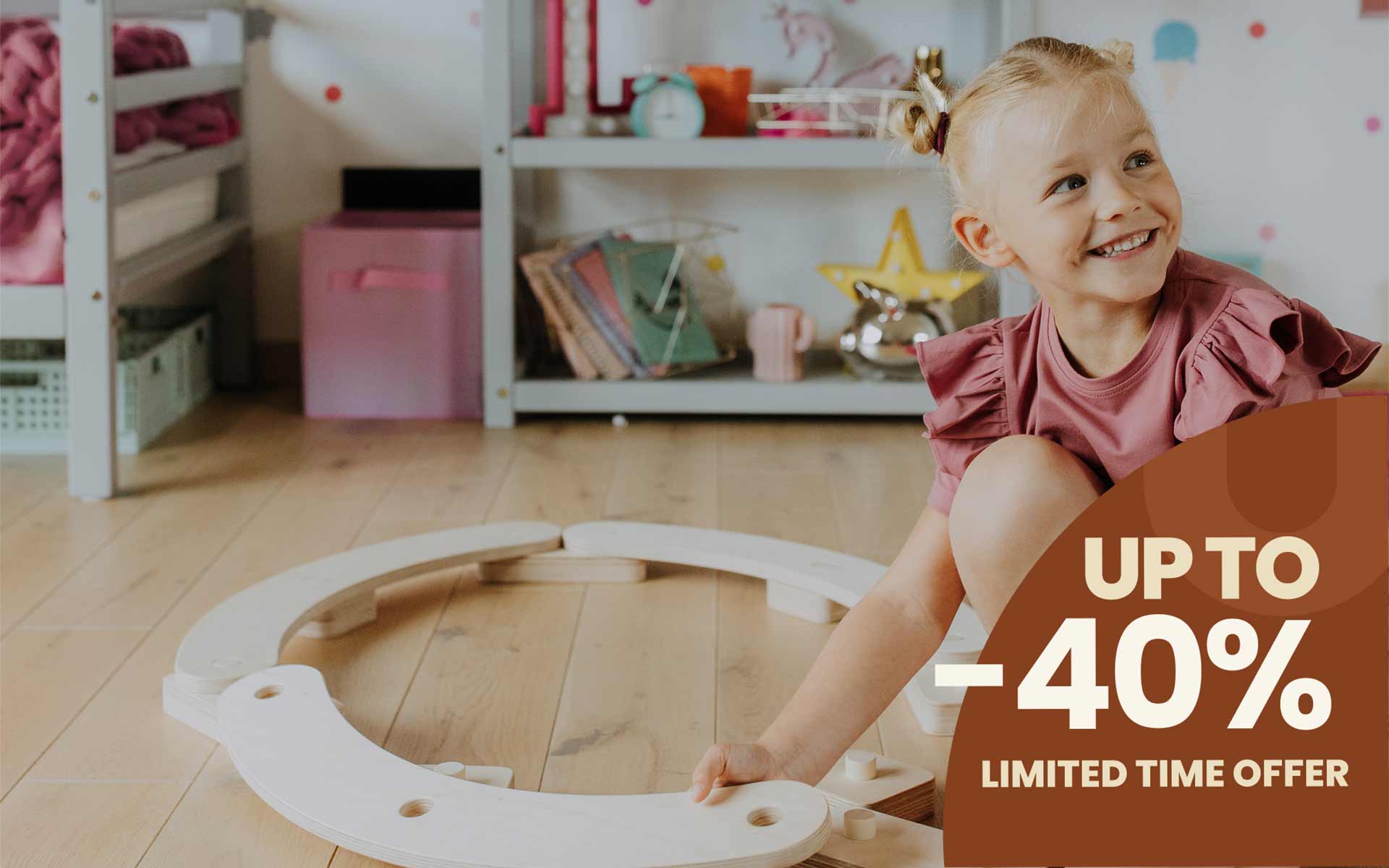Girl playing with balance beams set. Item on sale now.