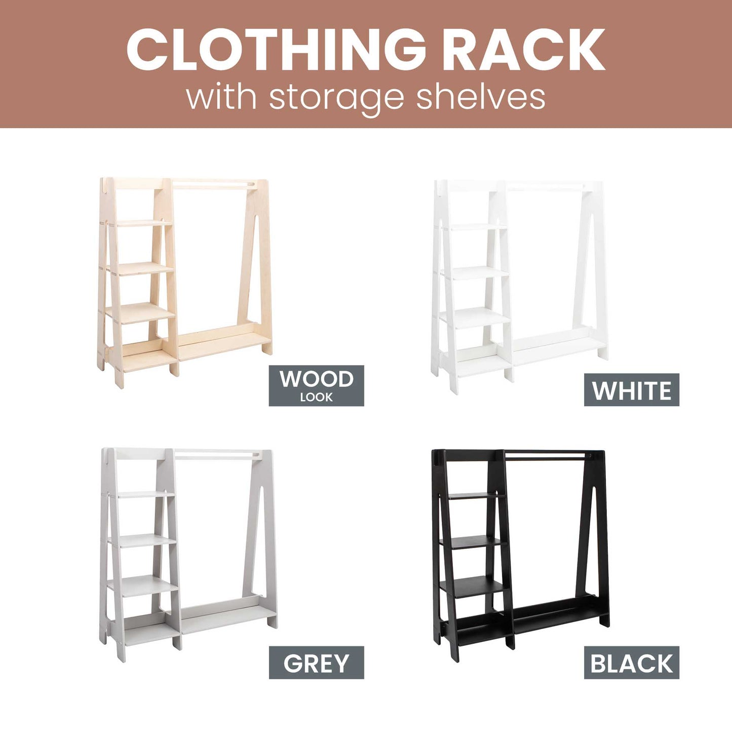 Sweet Home From Wood Children's wardrobe, dress up clothing rack with storage shelves.