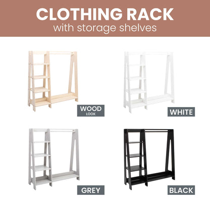 Sweet Home From Wood Children's wardrobe, dress up clothing rack with storage shelves.