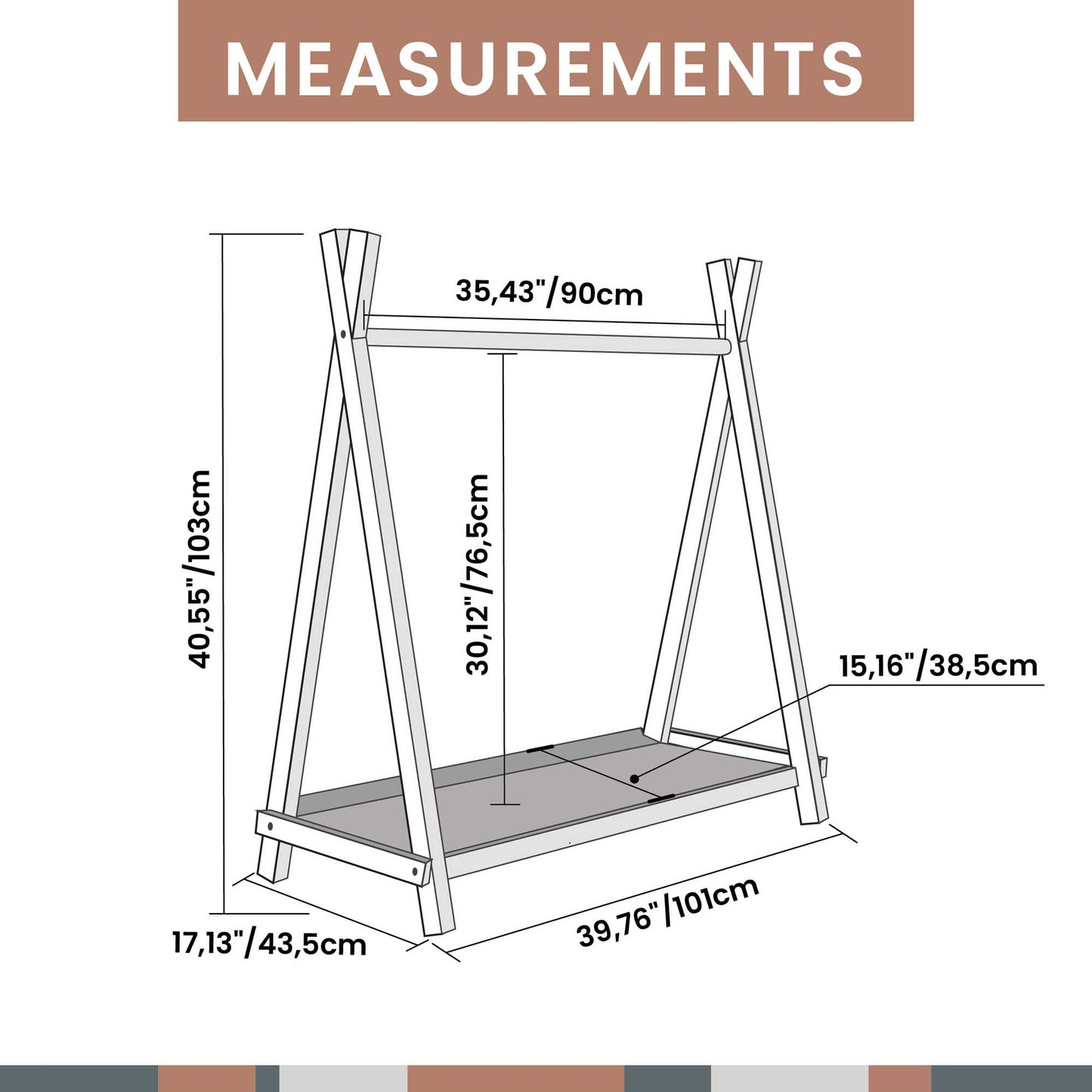 Measurements for a Sweet Home From Wood Kids' clothing rack with storage.