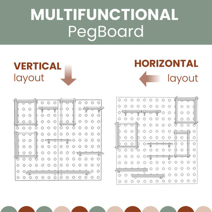 Multifunctional Large Pegboard Display Stand with a vertical horizontal layout, ideal for toddler shelves and montessori storage. Can also be used as floating shelves.