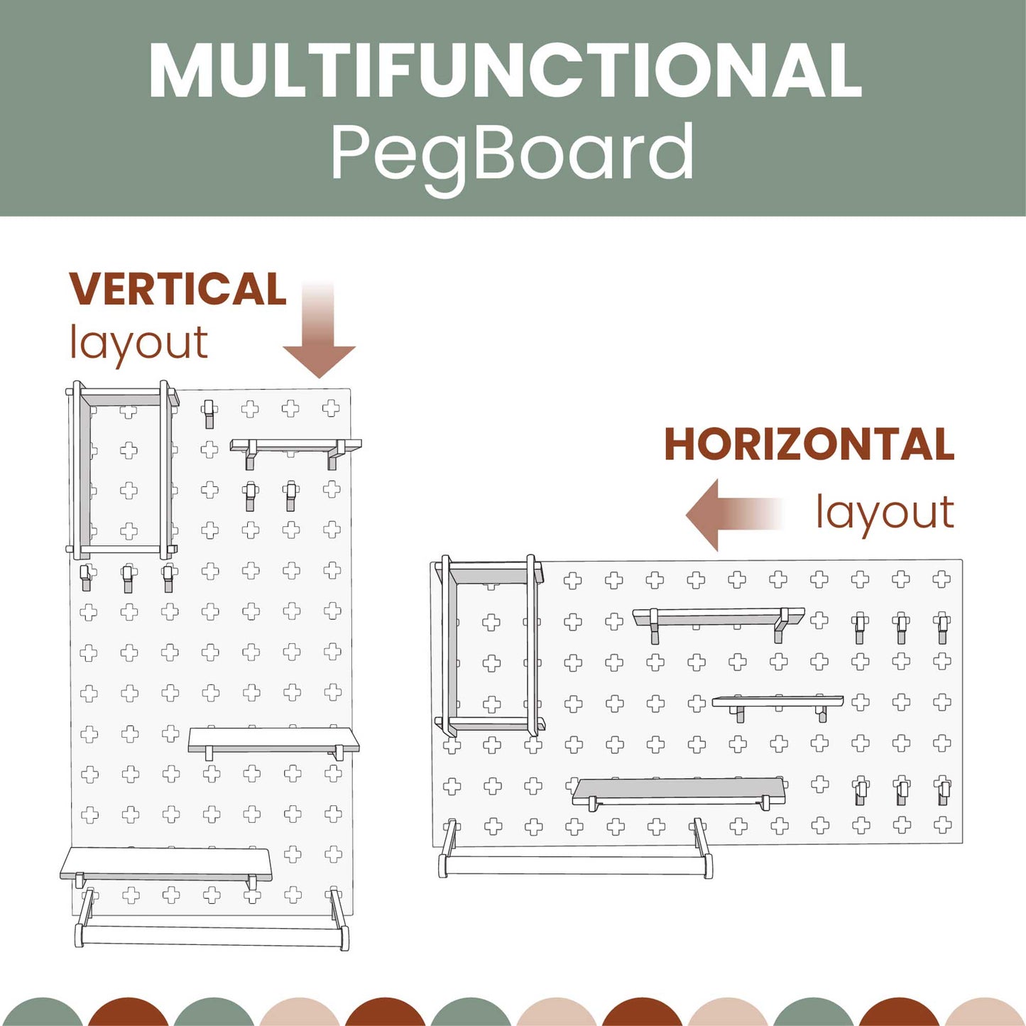 Multifunctional Pegboard with Clothes Hanger by Sweet HOME from wood with open storage shelves.