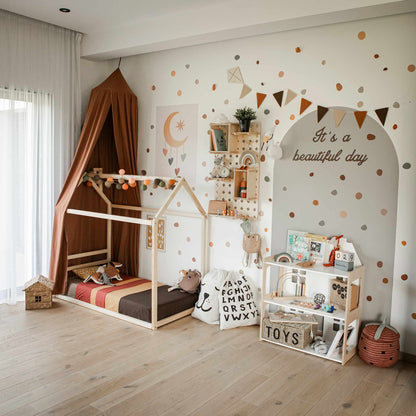 Toddler floor bed frame in a scandinavian design childroom
