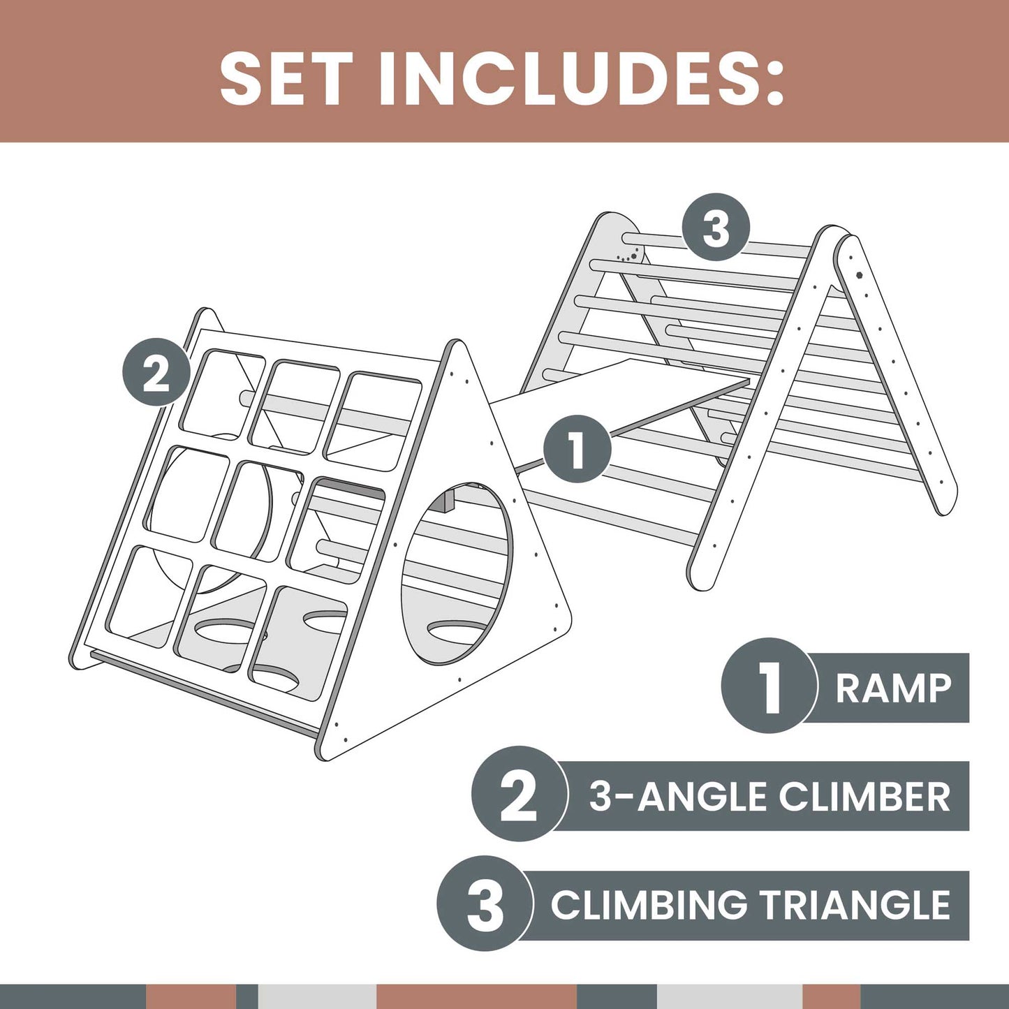 The set includes a Sweet Home From Wood Climbing Triangle, a Sweet Home From Wood Foldable Climbing Triangle, and a ramp.