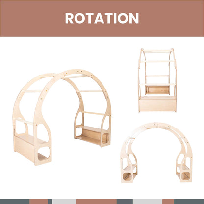 A Sweet Home From Wood play stand for toddlers with the word "rotation" on it, perfect for a Montessori-inspired play area or doll house.