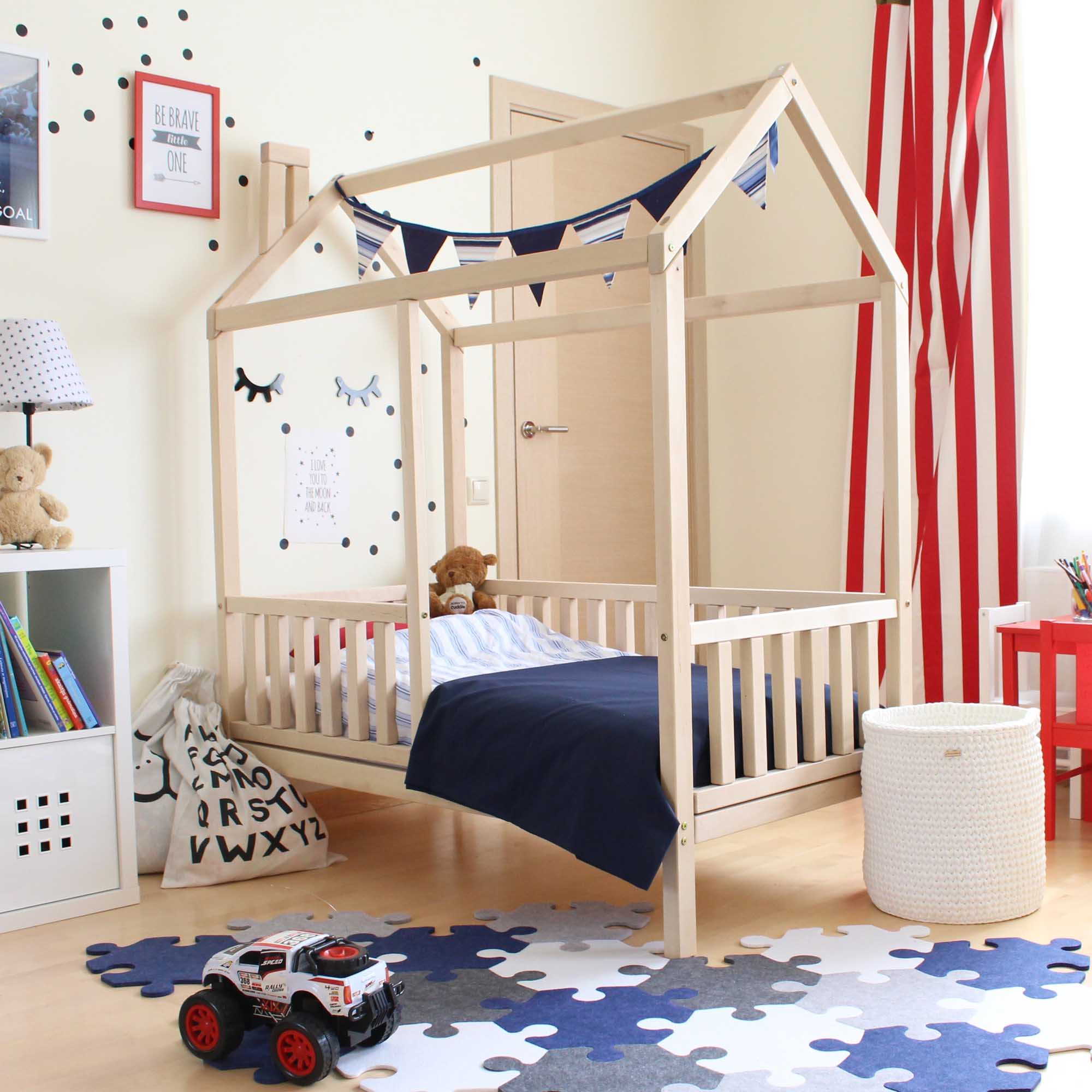 Kids wooden 2024 house bed