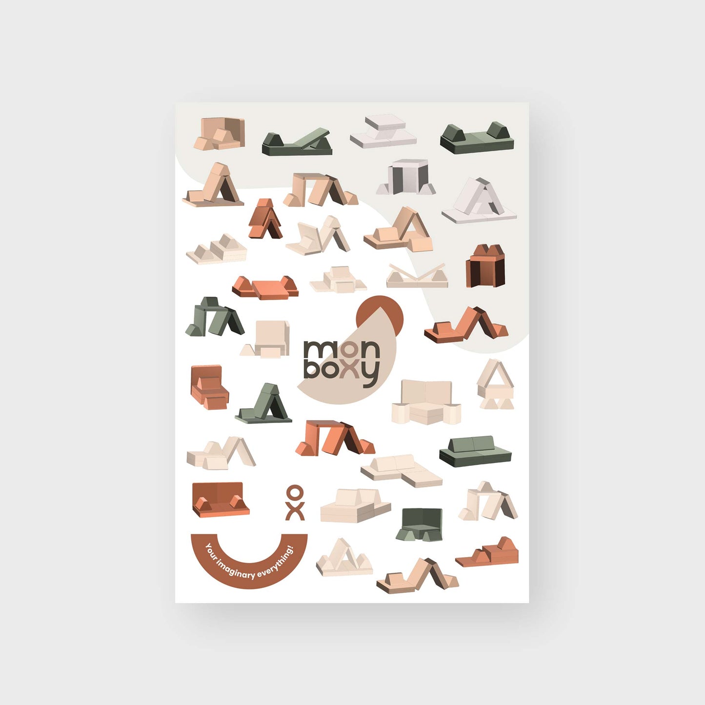 A Sweet HOME from wood poster featuring a playful assortment of soft play foam blocks and an Activity sofa build ideas - Muted colors | digital download for kids.