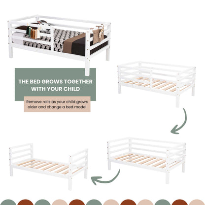 The Sweet Home From Wood kids' bed on legs with a horizontal rail fence grows together with twin bed frame.