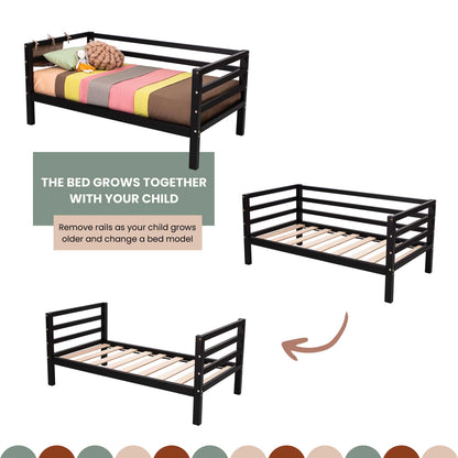The Sweet Home From Wood kids' bed on legs with a 3-sided horizontal rail grows together with the footboard, making it an ideal toddler bed for girls.