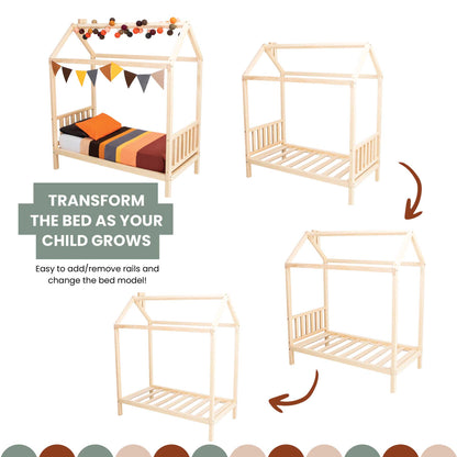 Elevate your child's sleeping space with a toddler house bed on legs with a headboard and footboard.