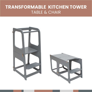 2-in-1 Convertible kitchen tower - table and chair – Sweet HOME from wood