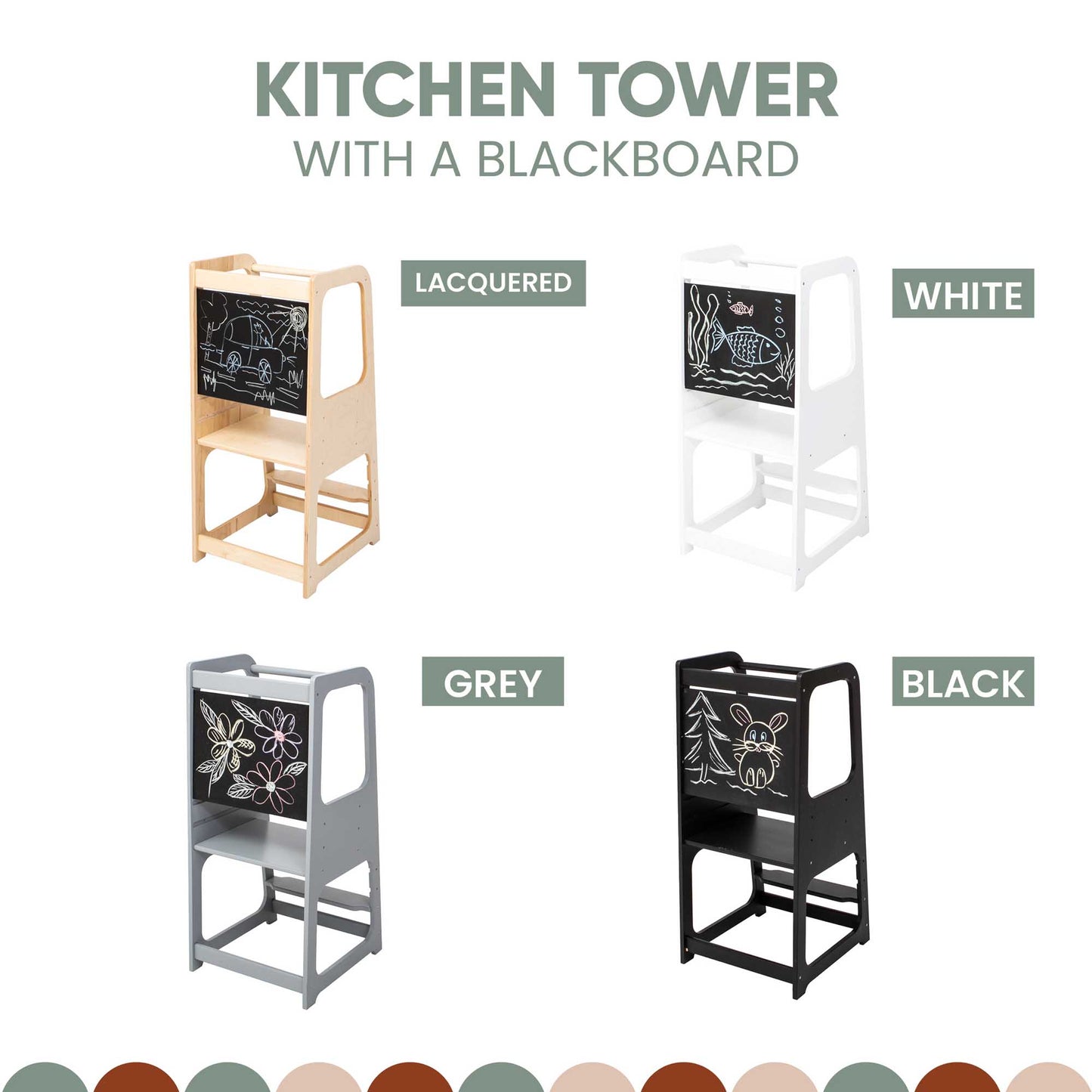 All four kitchen tower colors awailable- lacquered, white, grey, black.