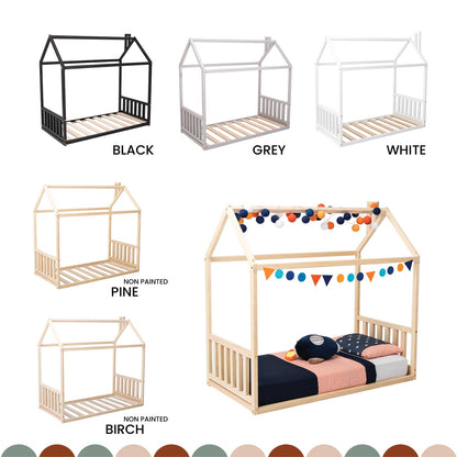 Sweet Home From Wood's Toddler house bed with a headboard and footboard, available in different colors, providing a cozy sleep haven for children.