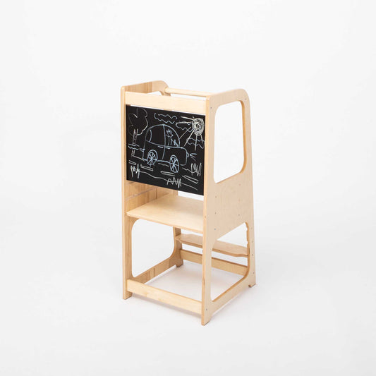 A Sweet Home From Wood kitchen tower with blackboard for kids.