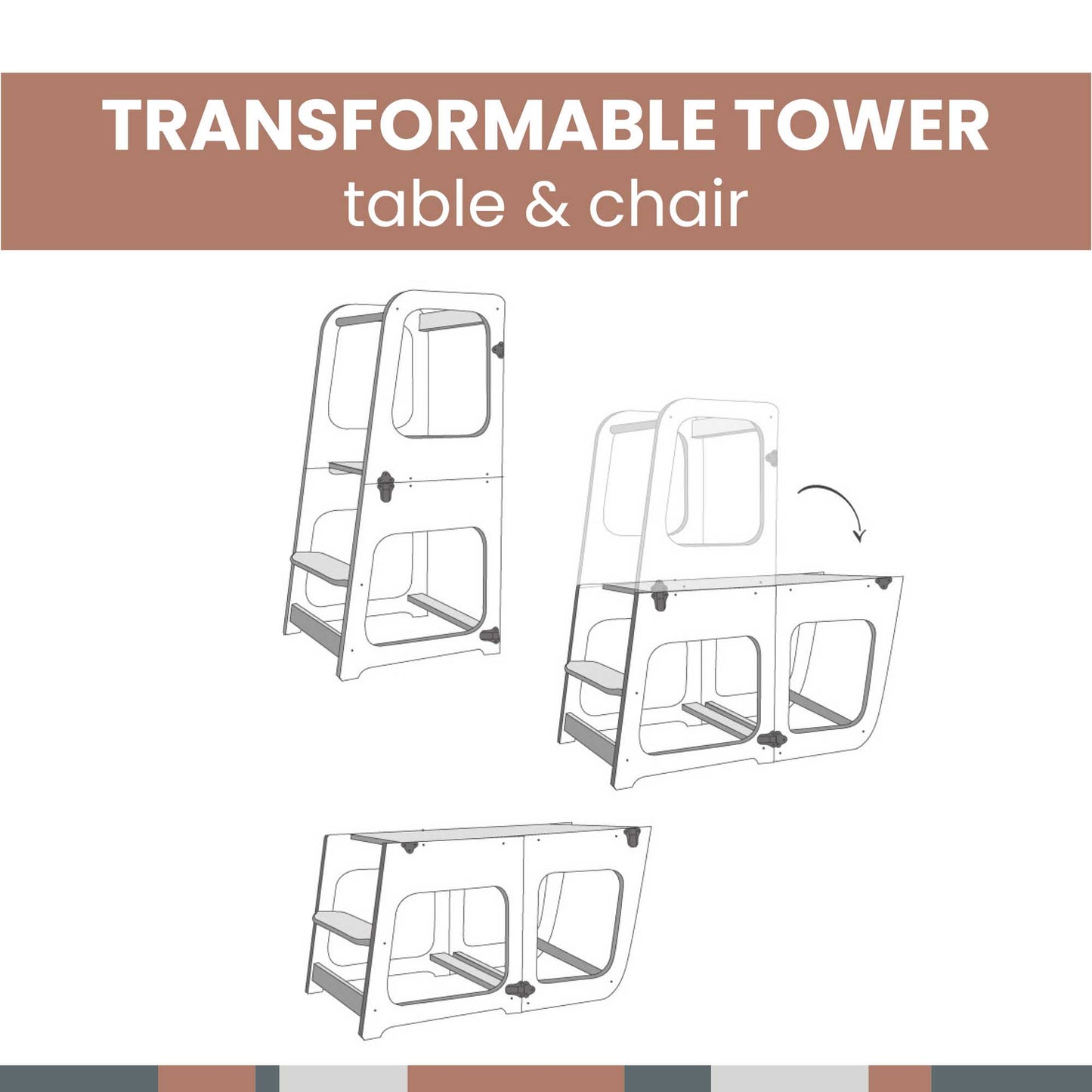 This versatile 2-in-1 Convertible kitchen tower - table and chair set is perfect for toddlers in the kitchen.