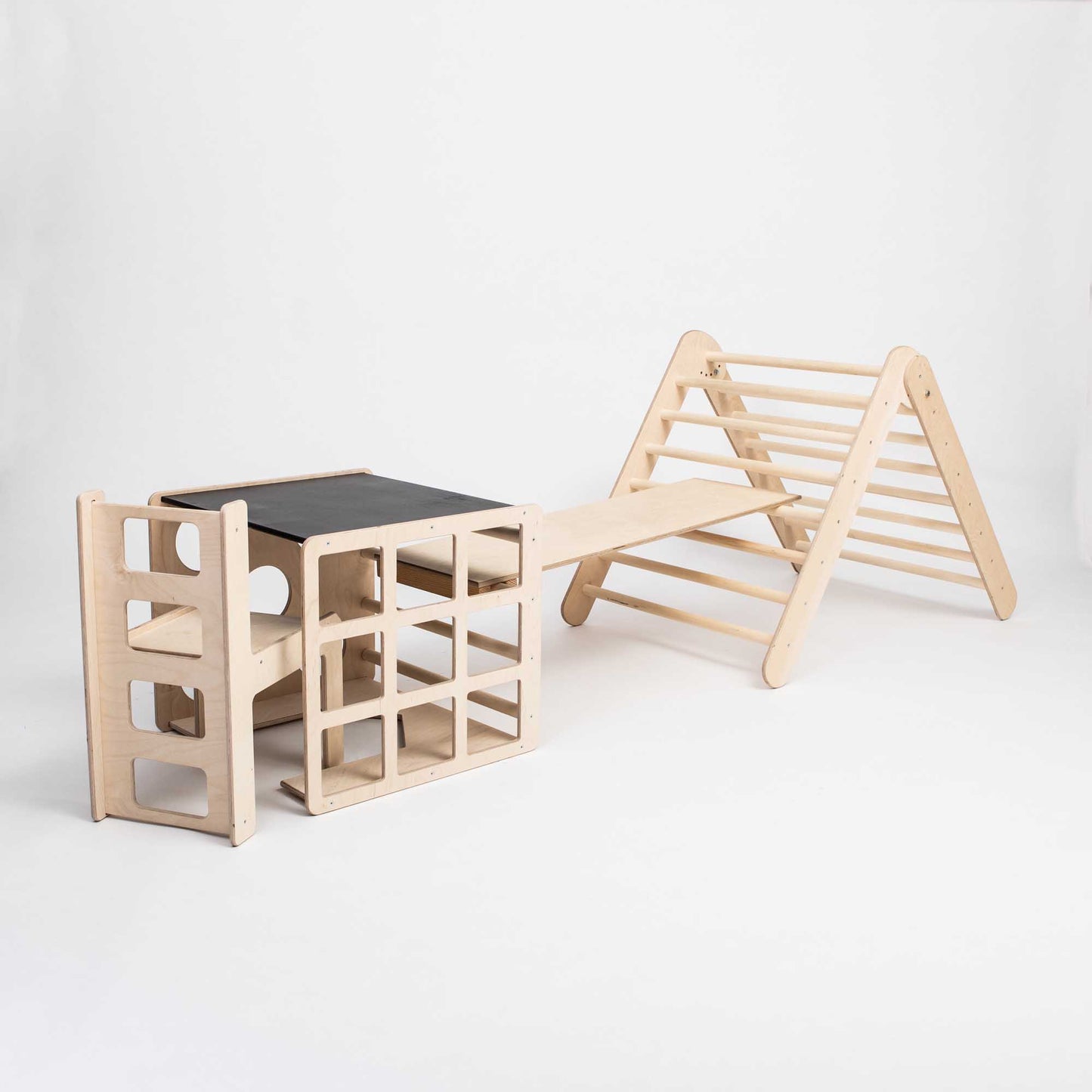 Foldable climbing triangle + Transformable climbing cube / table and chair  + a ramp