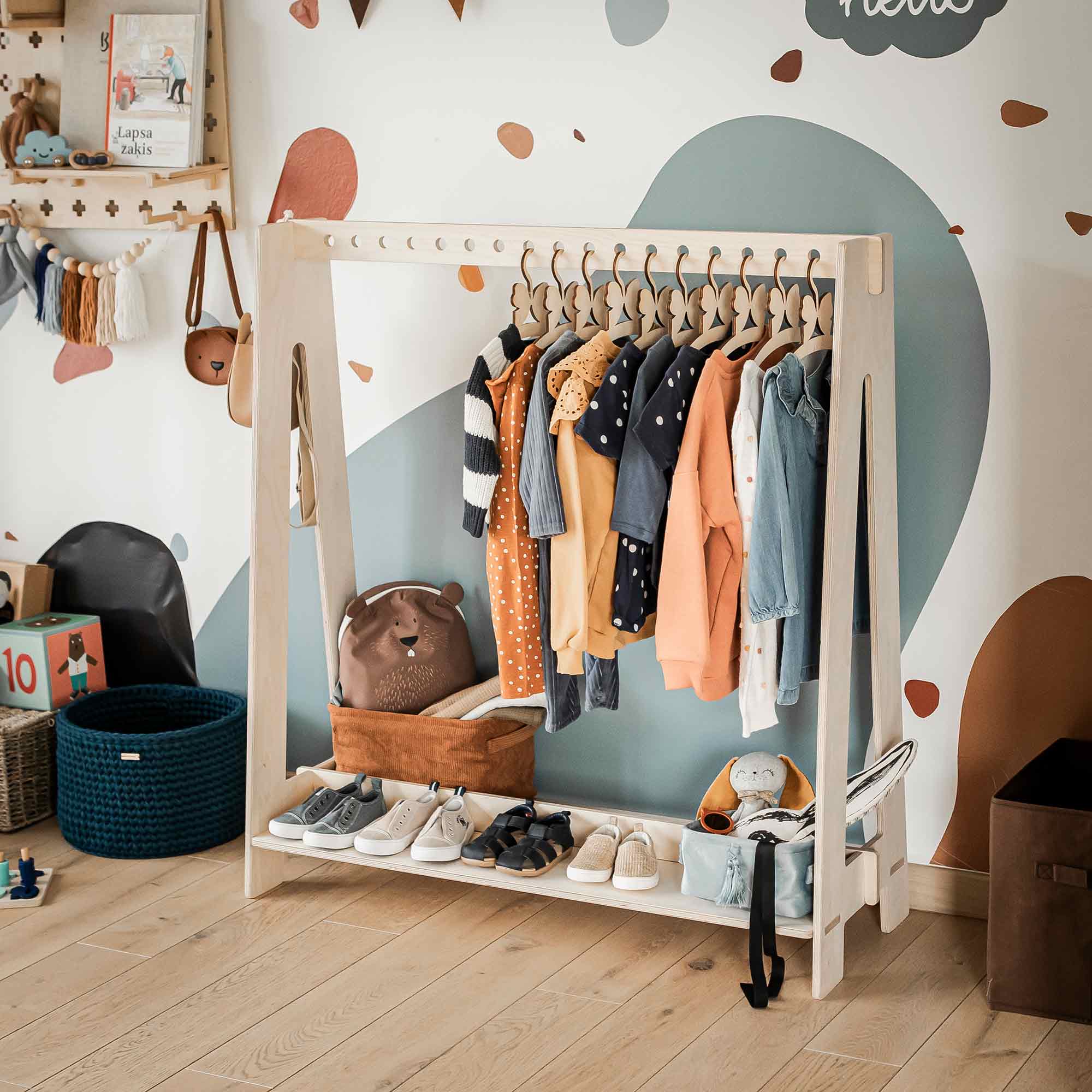 Montessori Wardrobe For Toddlers - Kids Clothing Rack With A-Frame Design For Bedroom Storage