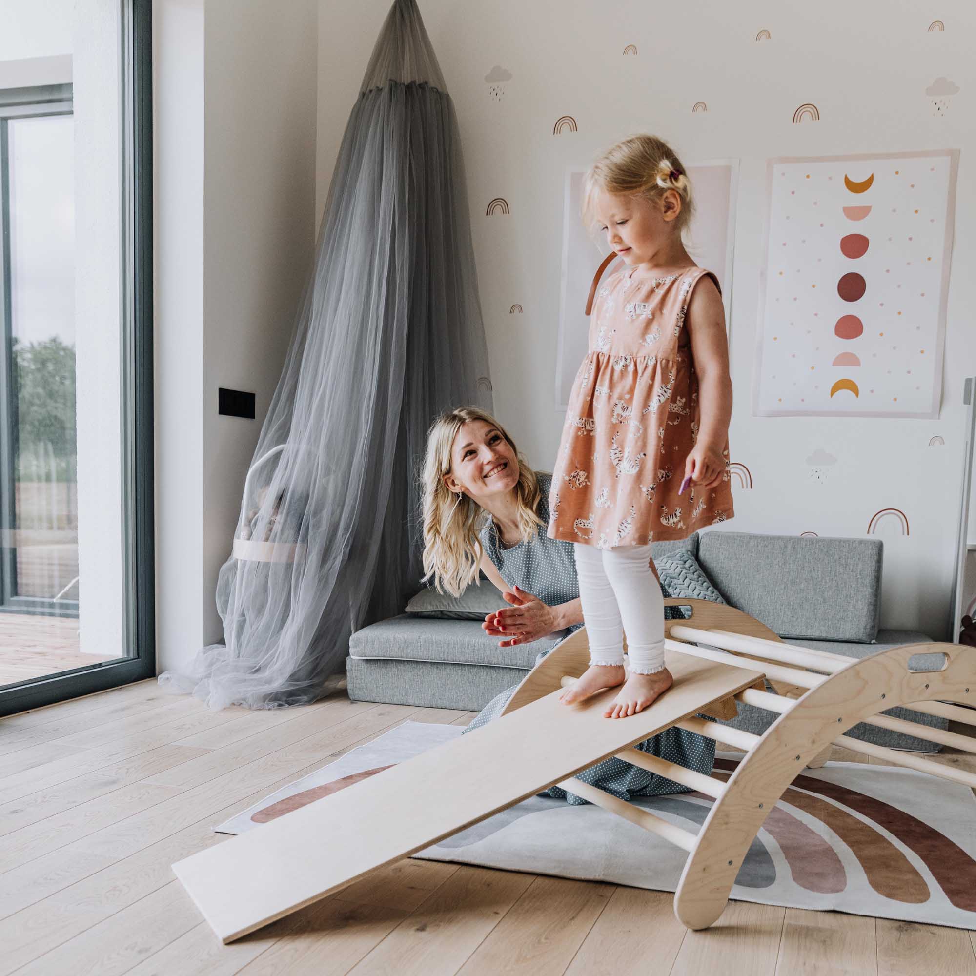 Arche D'escalade En Bois Pour Enfants 2 En 1 - Avec Coussin - Jeu D'intérieur/extérieur - À Partir De 3 Ans - 4
