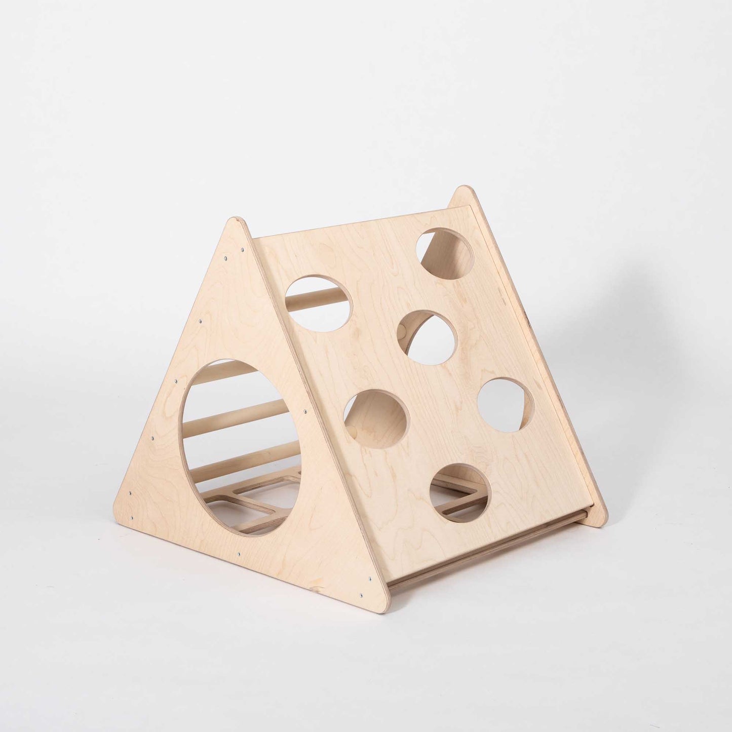 A Montessori Climbing triangle with sensory panels, designed to enhance motor skills.