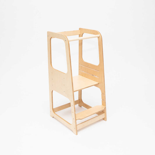 A Sweet Home From Wood Kids' kitchen tower with 3 height levels on a white background.