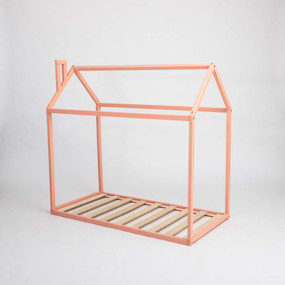 Make your child's bedroom a cozy sleep haven with this Sweet Home From Wood Wooden zero-clearance house bed. This pink house-shaped canopy bed frame features a sturdy wooden slat for added support.
