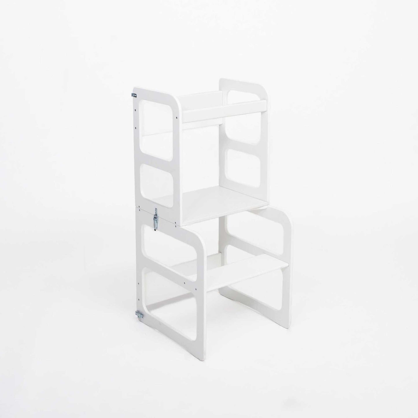 A 2-in-1 transformable kitchen step stool- table and chair set on a white background.