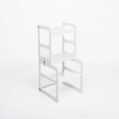 A 2-in-1 transformable kitchen step stool- table and chair set on a white background.