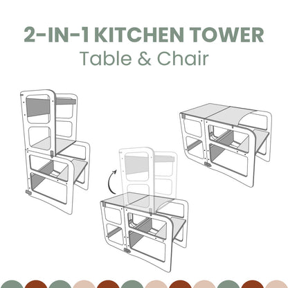 Sweet Home From Wood 2-in-1 transformable kitchen tower - table and chair set for toddlers.